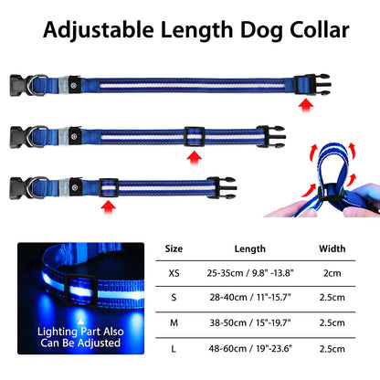 MASBRILL Luminous Dog Collar, LED Rechargeable and Waterproof Dog Collar, 3 Glowing Modes and Adjustable Size Suitable for Small Large Dogs (Blue, M)
