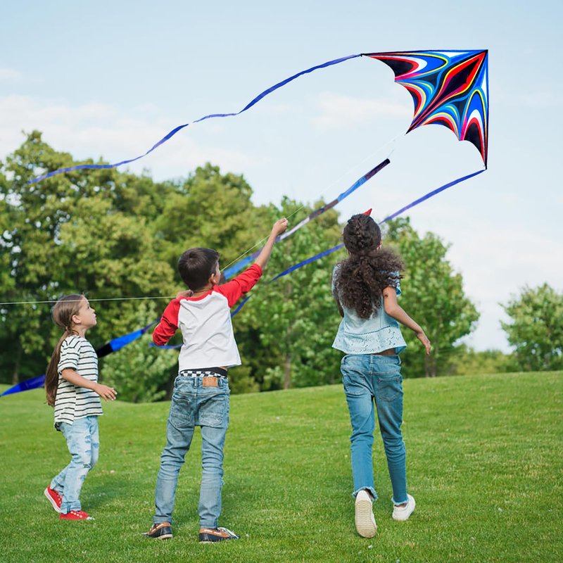 SGftre Blue Large Delta Kites Flying Toys Easy to Fly，Huge Kite for Kids and Adults，Comes with 328ft String Kites Handle，Beach Kite Family Outdoor Toy (Power Triancle-Blue)