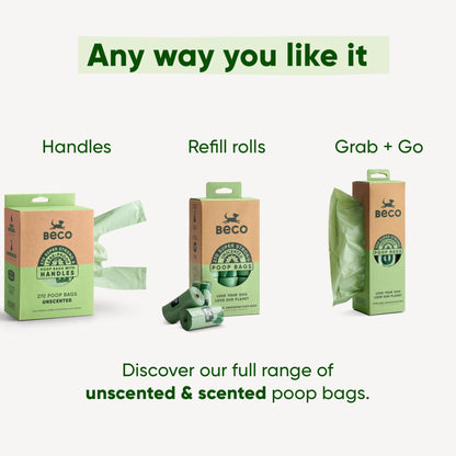 Beco Dog Poop Bags Rolls - Strong & Large - 120 Bags (8 Rolls of 15) Unscented, Dispenser Compatible for Dog Waste