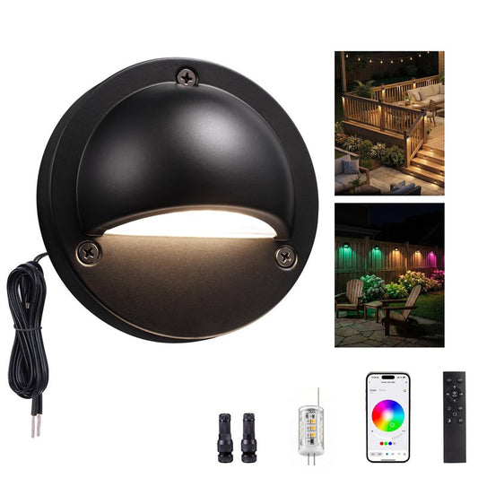 Varmtalys Low Voltage RGBCW Black Deck Light, 12V Bluetooth Mesh Smart Outdoor Landscape Lighting with App & Remote Control, Replaceable G4 Bulb, IP65 Waterproof Aluminum for Step Stair Fence, 1 Pack