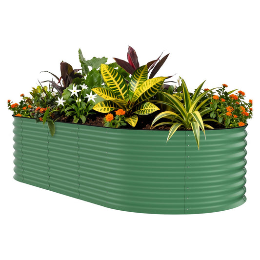 Garvee 8x4x1.5ft Galvanized Raised Garden Bed, Oval Metal Planter Box with Anti-Cut Safety Edges, 359 Gallons Rust-Resistant Deep Root Planter for Outdoor Vegetables, Flowers, Herbs, Green