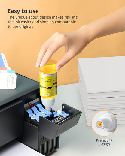 Hiipoo 600ML Sublimation Ink for ET-8500 ET-8550 Wide-Format Supertank Printers Heat Press Transfer on T-Shirt Tumblers (6x100ML, BK PB C M Y GY)