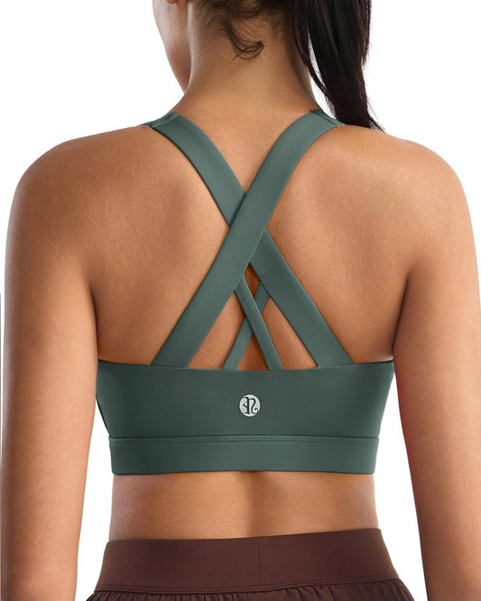 RUNNING GIRL Sports Bra for Women, Criss-Cross Back Padded Strappy Sports Bras Medium Support Yoga Bra with Removable Cups(2353 Dark Green_M)