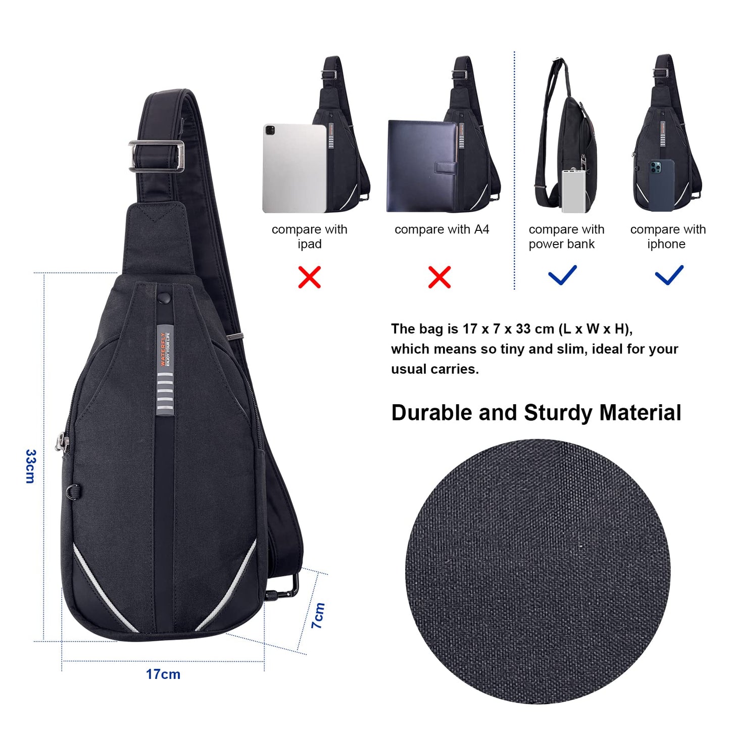 Waterfly Anti-Theft Backpack Crossbody Sling Bag Small Multipurpose Daypack for Men Women