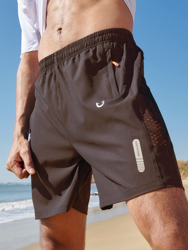 NORTHYARD Men's Athletic Running Shorts Gym Workout 7"/9"/5" Quick Dry Lightweight Sports Basketball Tennis 3 Zipper Pockets Coffee L