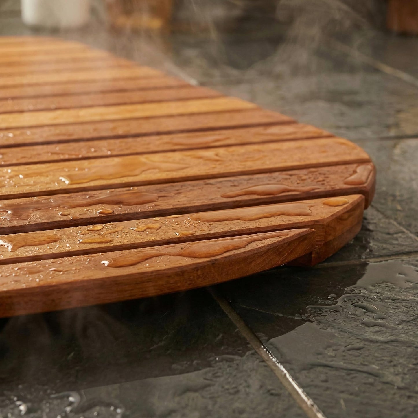 Bare Decor Dania Corner Shower Spa Mat, 24 by 24-Inch, Solid Teak Wood and Oiled Finish