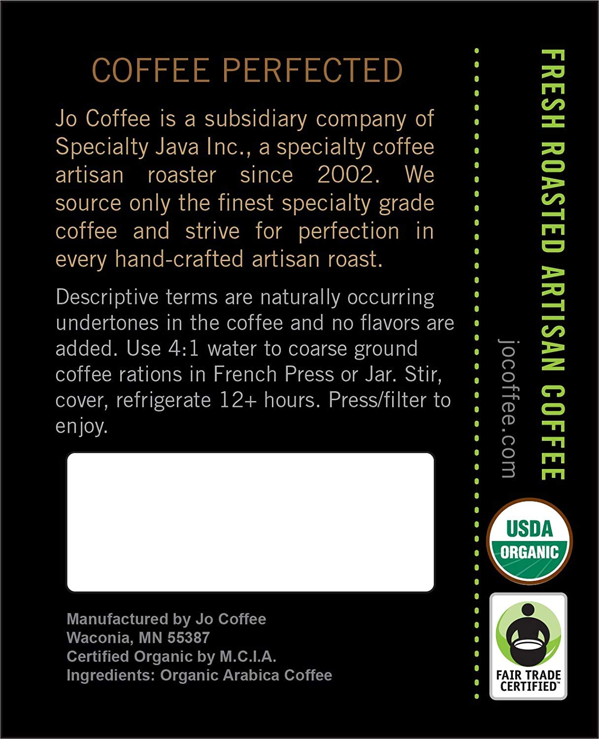 COLOMBIA JO: 2 lb Organic Coffee, Whole Bean, Medium Roast, 100% USDA Organic, Fair Trade Certified, Kosher Certified, GMO Free, Gluten Free, Arabica Colombian Gourmet Specialty Coffee