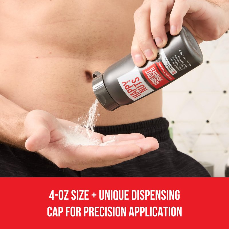 HAPPY NUTS Comfort Powder Deodorant For Men: Anti-Chafing Sweat Defense, Odor Control, Aluminum-Free, Perfect Stocking Stuffer Gift for Men's Private Parts 4 oz (2 Pack), Original Scent
