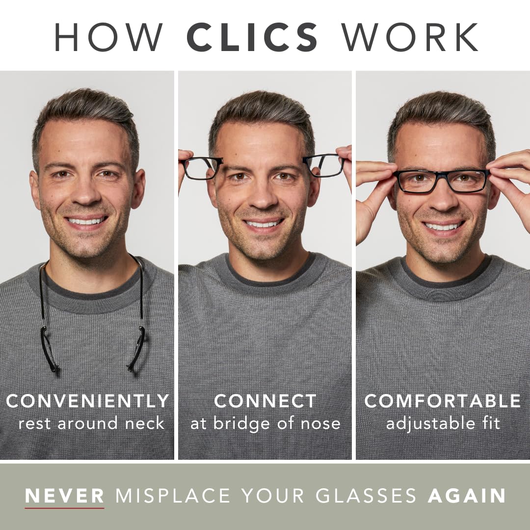 Clic Magnetic Reading Glasses for Men or Women, Computer Readers, Original Long (M-L, Dark Matte Blue, 2.50 Magnification)