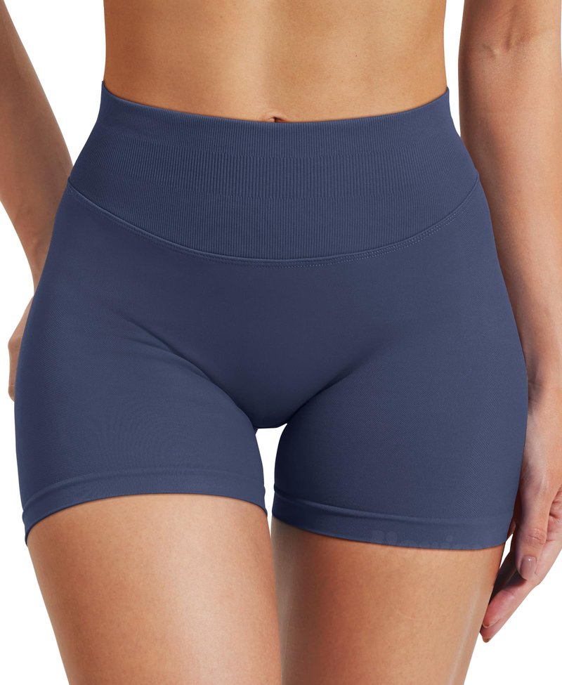 VOYJOY Women Workout Impact Shorts 2.5"/ 3.6"/ 4.5"/ 6" Scrunch Butt Lifting Gym Seamless Booty Biker Shorts Blue Grey