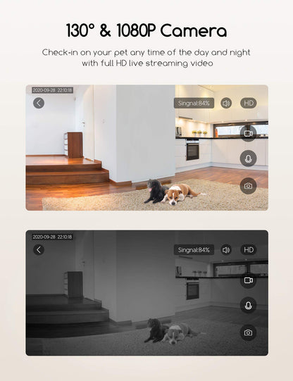 faroro Dog Camera with Treat Dispenser, 2.4G and 5G WiFi Pet Camera with Two Way Audio and 1080P Full HD Night Vision for Treat Tossing and Monitoring Your Pet Remotely