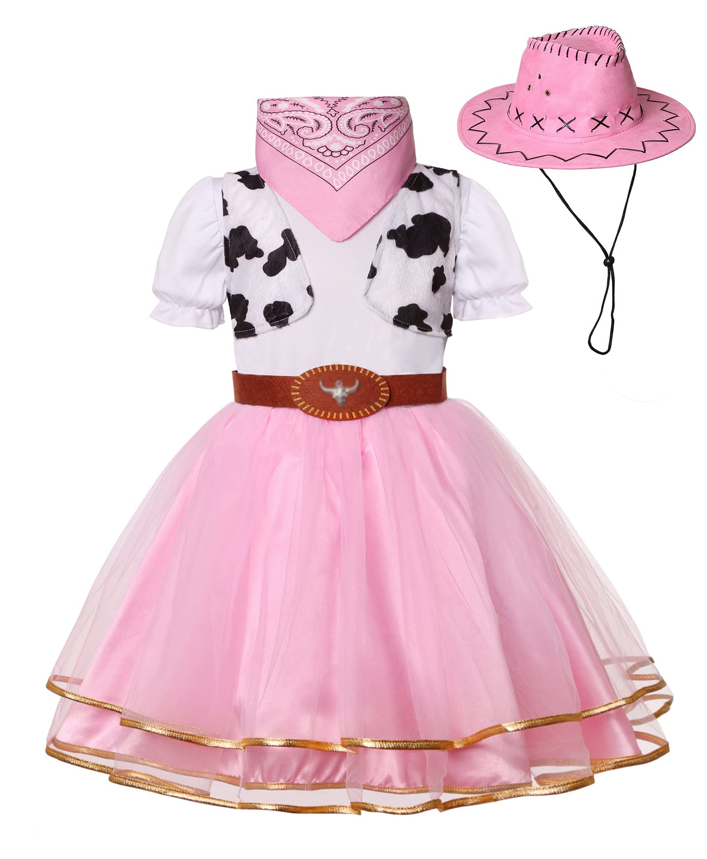 Gomukot Kids Cowgirl Costume for Girls Halloween Western Rodeo Dress Up (Pink, 3-4T)