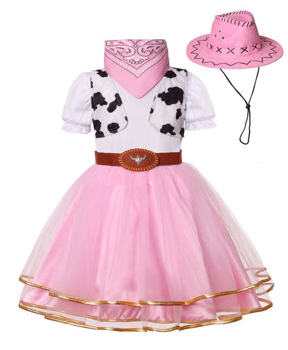 Gomukot Kids Cowgirl Costume for Girls Halloween Western Rodeo Dress Up (Pink, 7-8Years)