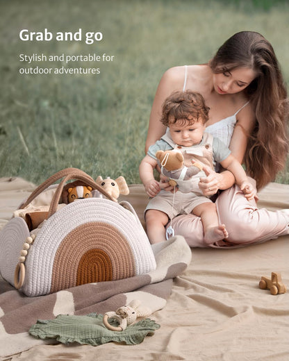 Blissful Diary Baby Diaper Caddy Organizer, Cotton Rope Diaper Caddy Basket, Large Storage Basket for Newborn Boys and Girls, Gift for Baby Shower List, Newborn Essentials, Earthy Rainbow