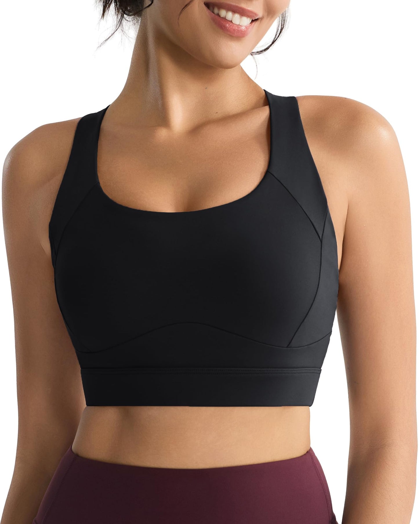 RUNNING GIRL Sports Bras for Women, Moulded Cup High Impact Workout Black Sports Bra Racerback Yoga Bra High Support(WX3068 Black L)