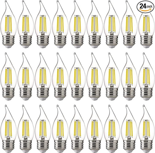 FLSNT LED Chandelier Edison Bulbs 5000K Daylight, 60W Equivalent, Dimmable CA11 E26 Base LED Candelabra Bulbs, 550LM, 24 Pack UL,CA65 Listed.