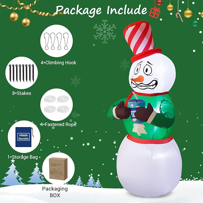 Elegear 6FT Animated Snowman Christmas Inflatables Outdoor Decorations, Shivering Snowman Inflatable Outdoor Built-in LEDs, Funny Christmas Blow Up Yard Decorations for Xmas Party Indoor Outdoor