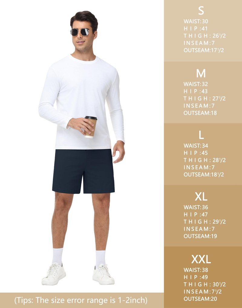 JWM Men's 7" Cotton Sweat Shorts - Ultra Soft Fleece Lounge Short with Zipper Pockets Elastic Waistband for Home Casual Navy