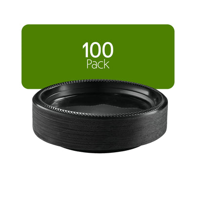 PLASTICPRO 100 PCS Black Plastic Plates Light Weight 7 Inch Plastic Dinner Dessert Appetizer Plates Black Plates Disposable for Party and Wedding