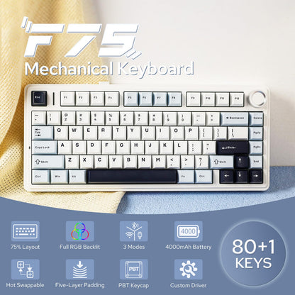 EPOMAKER AULA F75 Wireless Mechanical Gaming Keyboard, 75% Layout with Knob, Creamy Gasekt-Mount with Sound-Dampening, RGB, Hot-Swap, Bluetooth/2.4Ghz (Light Blue, Reaper Switch)