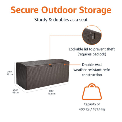Amazon Basics Outdoor Patio Storage Box 150 Gallon Deck Box, Waterproof and Weather-resistant, Furniture Cushions Garden Tools, Brown