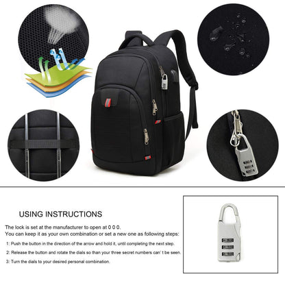 Della Gao Laptop Backpack, Extra Large Anti-Theft Business Travel Laptop Backpack Bag with USB Charging Port, Fit 17 Inch Laptop, Black