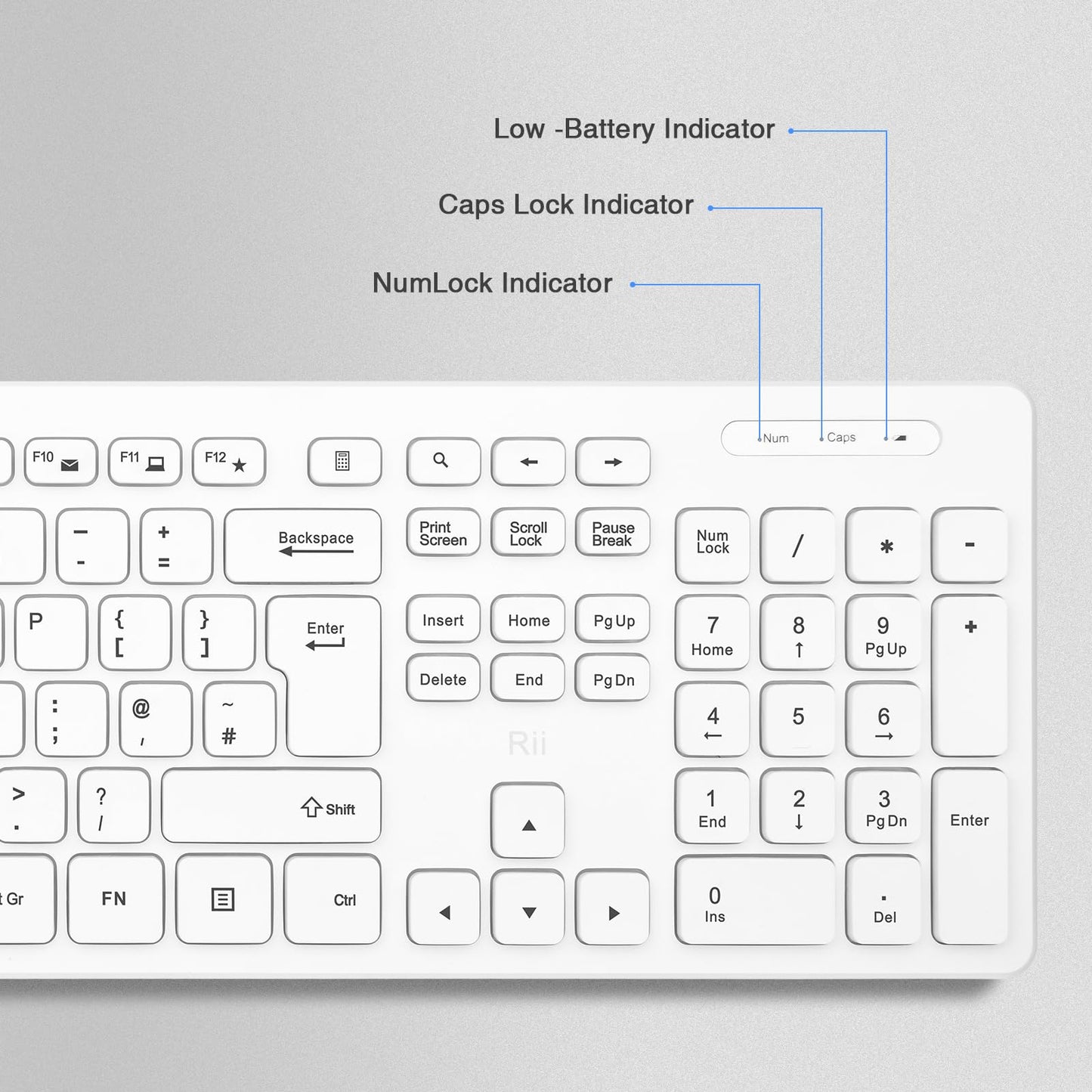 Wireless keyboard and Mouse,Rii RK200 Standard Full Size Keyboard and Mouse 104 Keys for Work Office Home UK Layout (AAA Batteries not Include)-White