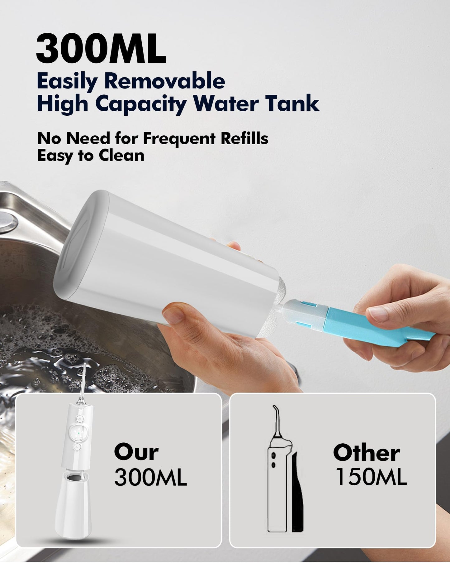 Water Flosser Teeth Pick: 300ML & LED Display 5 Modes Rechargeable Dental Flossers for Braces,Sensitive Gums, Portable Flossing for Teeth Cleaning, IPX7 Waterproof Cordless for Home Travel Use