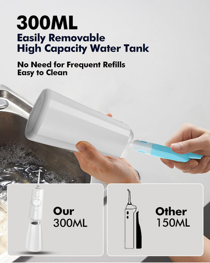 Water Flosser Teeth Pick: 300ML & LED Display 5 Modes Rechargeable Dental Flossers for Braces,Sensitive Gums, Portable Flossing for Teeth Cleaning, IPX7 Waterproof Cordless for Home Travel Use