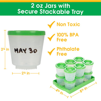 Baby Food Storage Containers w Write What You Want Lids (12 Pk) - 2oz Reusable Leakproof Plastic Jars & Tray- Freezer, Microwave & Dishwasher Safe- BPA/PVC Free, Compatible w Bullet Blender, Gift