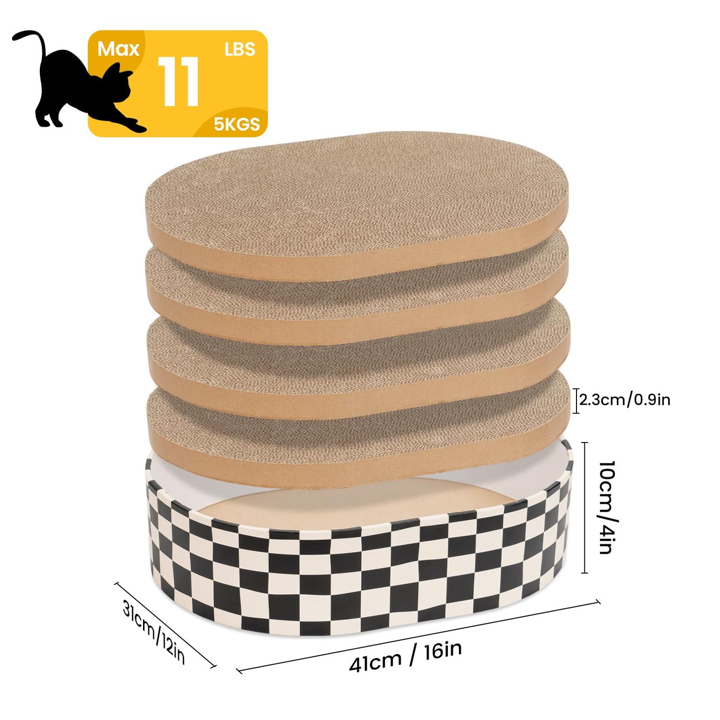 Conlun Cat Scratcher Box with 4 Cat Scratching Board Reversible Kitty Scratch Pad, Heavy Duty Corrugated Cardboard Scratchers for Indoor Kittens Bed Lounger Protects Furniture,Kittens Gifts-Large