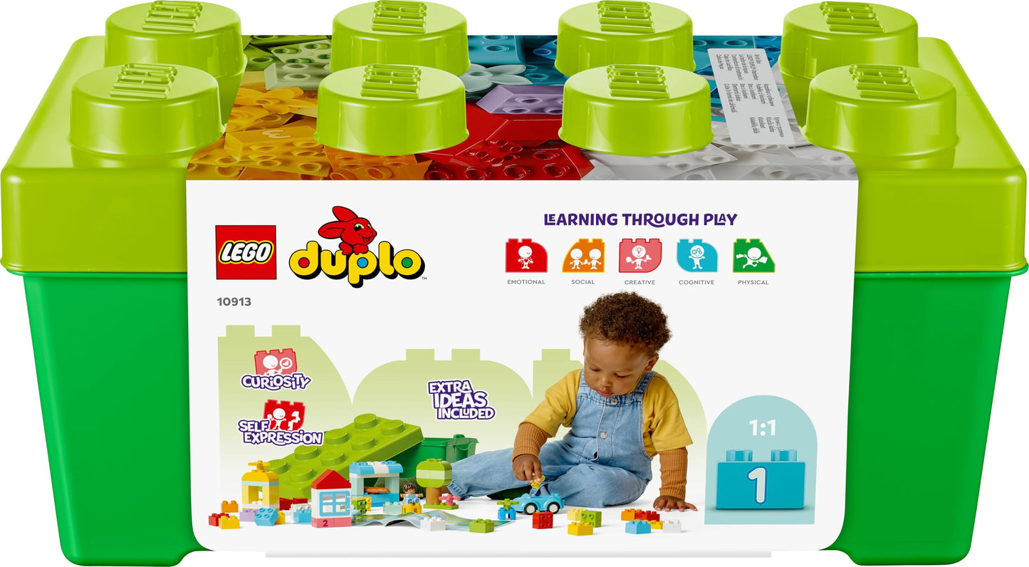 LEGO DUPLO Brick Box - Educational Stacking Toys for 1+ Year Old Boys & Girls - incl. Colourful Number Bricks, a Car & 2 Figures, plus Toy Storage - 10913