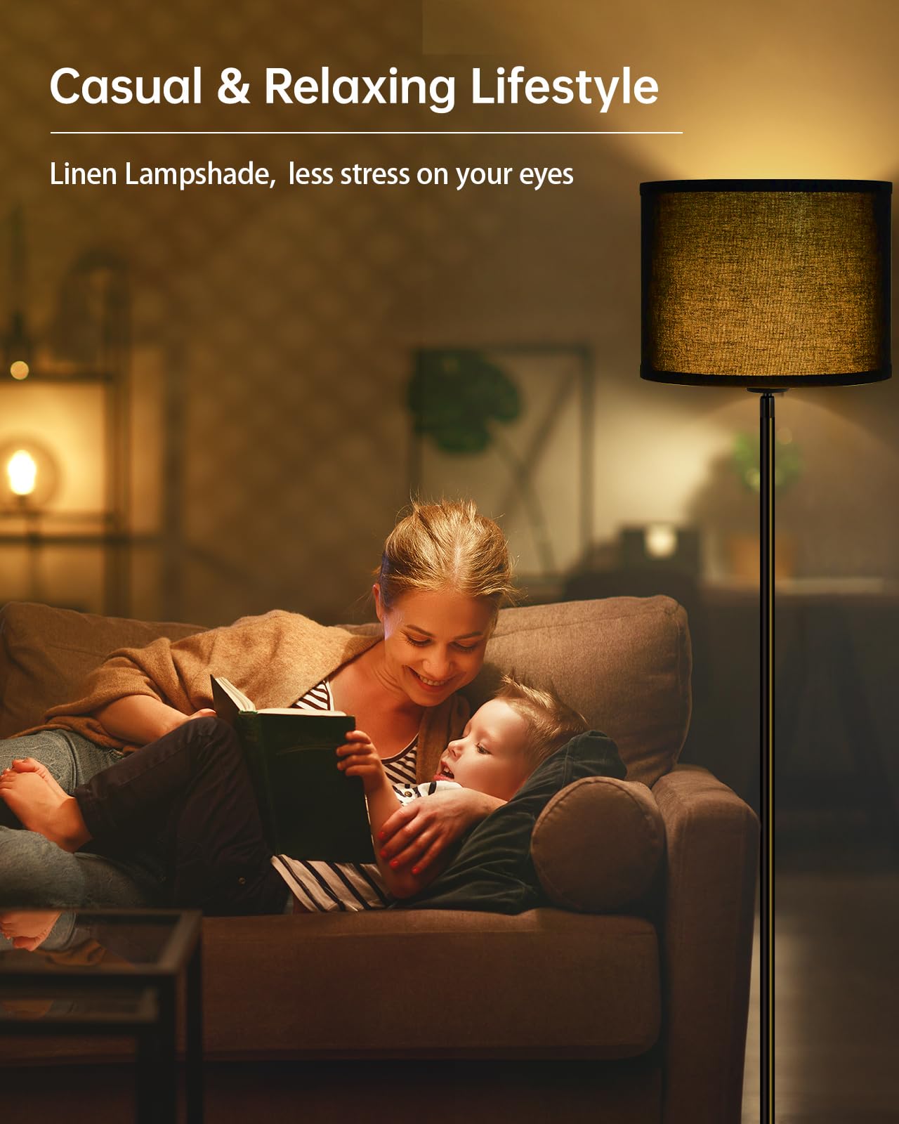 Floor Lamp Black, Standing Lamp, 58" Tall Lamps for Living Room, Simple Pole Lamp with Black Lampshade, On/Off Foot Pedal, Bright Dimming Light for Kids Room Bedroom Office Decor(Without Bulbs)