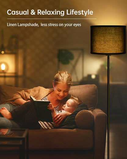 Floor Lamp Black, Standing Lamp, 58" Tall Lamps for Living Room, Simple Pole Lamp with Black Lampshade, On/Off Foot Pedal, Bright Dimming Light for Kids Room Bedroom Office Decor(Without Bulbs)