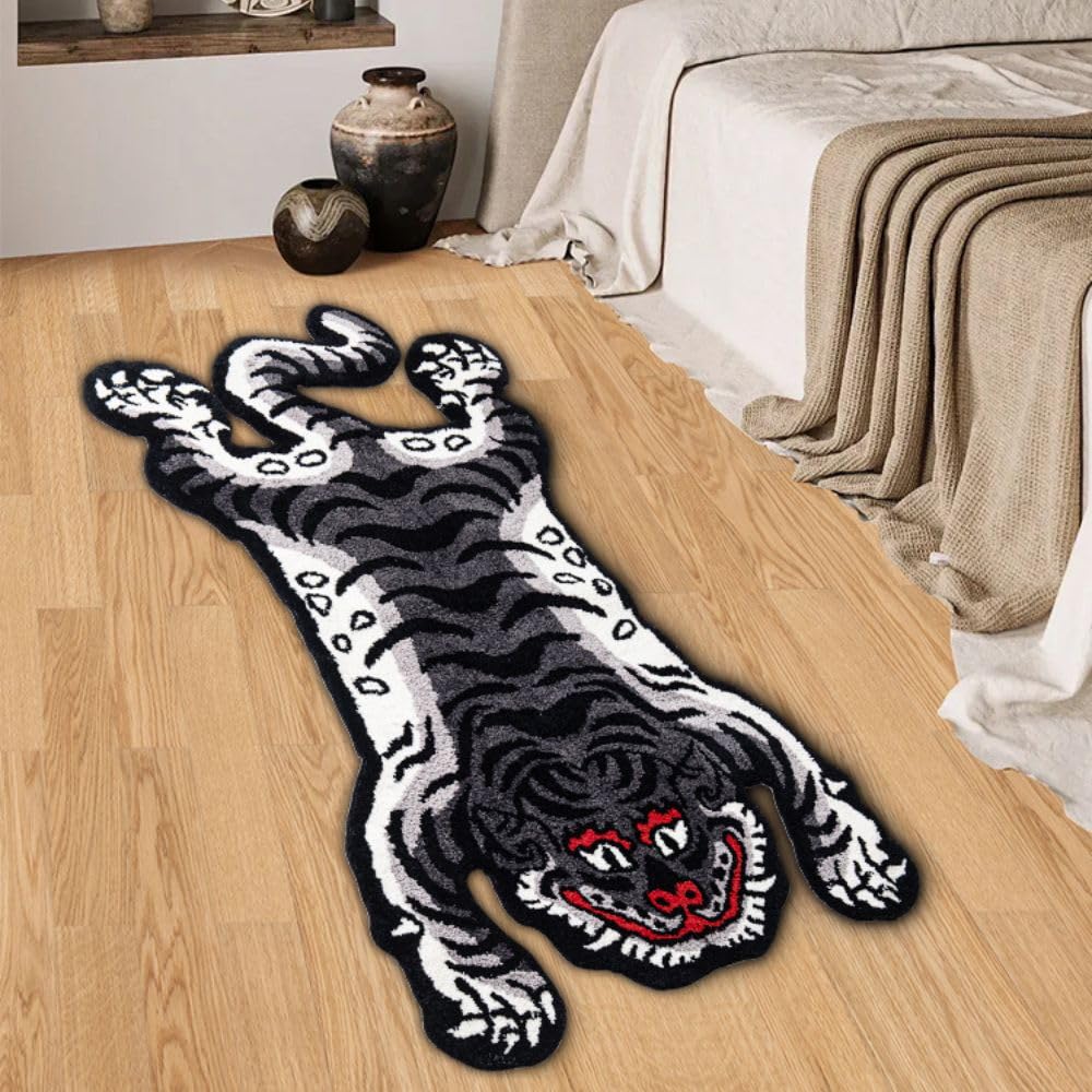 5x3ft Tibetan Tiger Tufted Rug for Living Room, Soft Fun Rugs for Bedroom Aesthetic,Washable Carpet with Nonslip TPR Backing,Home Decor (Gray)