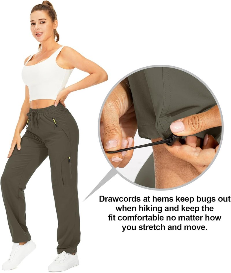 Women's Quick-Dry Hiking Pants - UPF 50 Lightweight Cargo Pants with Zipper Pockets | Ideal for Travel & Golf