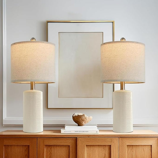 20.25'' Ceramic Table Lamps Set of 2 Small Farmhouse Bedside lamp Creamy White Modern Nightstand End Table Lamps for Living Room Bedroom Study Office