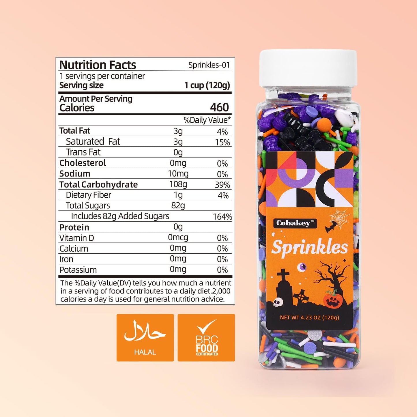 Edible Halloween Sprinkles for Cake Decorations 4.2oz Tombstone Sprinkles for Cupcake Topper, Ghosts Bat Cupcake Toppers Ice Cream, Candy, Cookie Perfect for Dessert Decoration