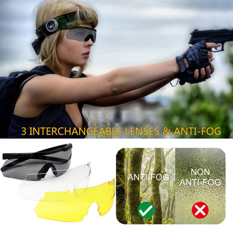 SPOSUNE Shooting Glasses Men with Case, Impact resistance Tactical Glasses Airsoft Glasses with 3 Lenses, Safety Glasses for Men Women - Military Eyewear for Hunting Cycling
