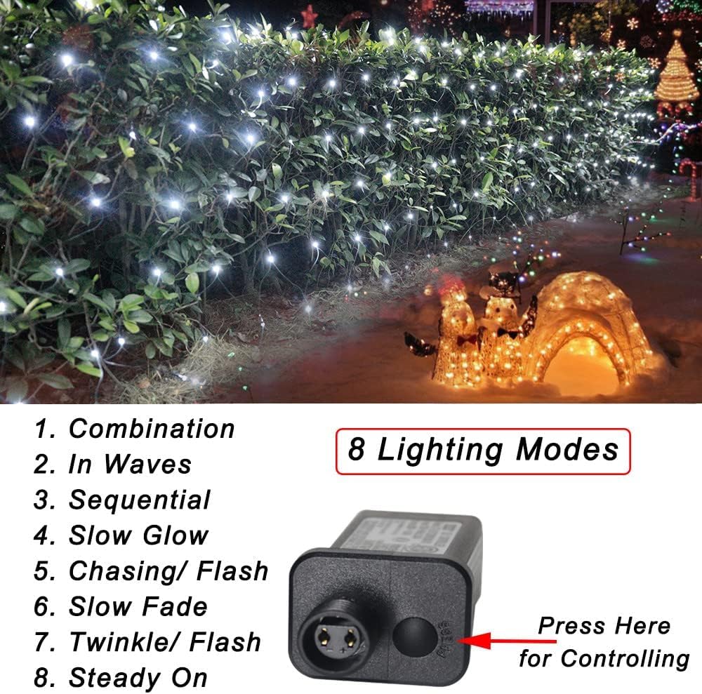 Cool White Net Lights, 360 LED Outdoor Christmas Net Mesh Lights for Bushes 21x5 ft, 8 Modes Waterproof Twinkle String Lights Connectable for Christmas Hedge Yard Garden Party Decor
