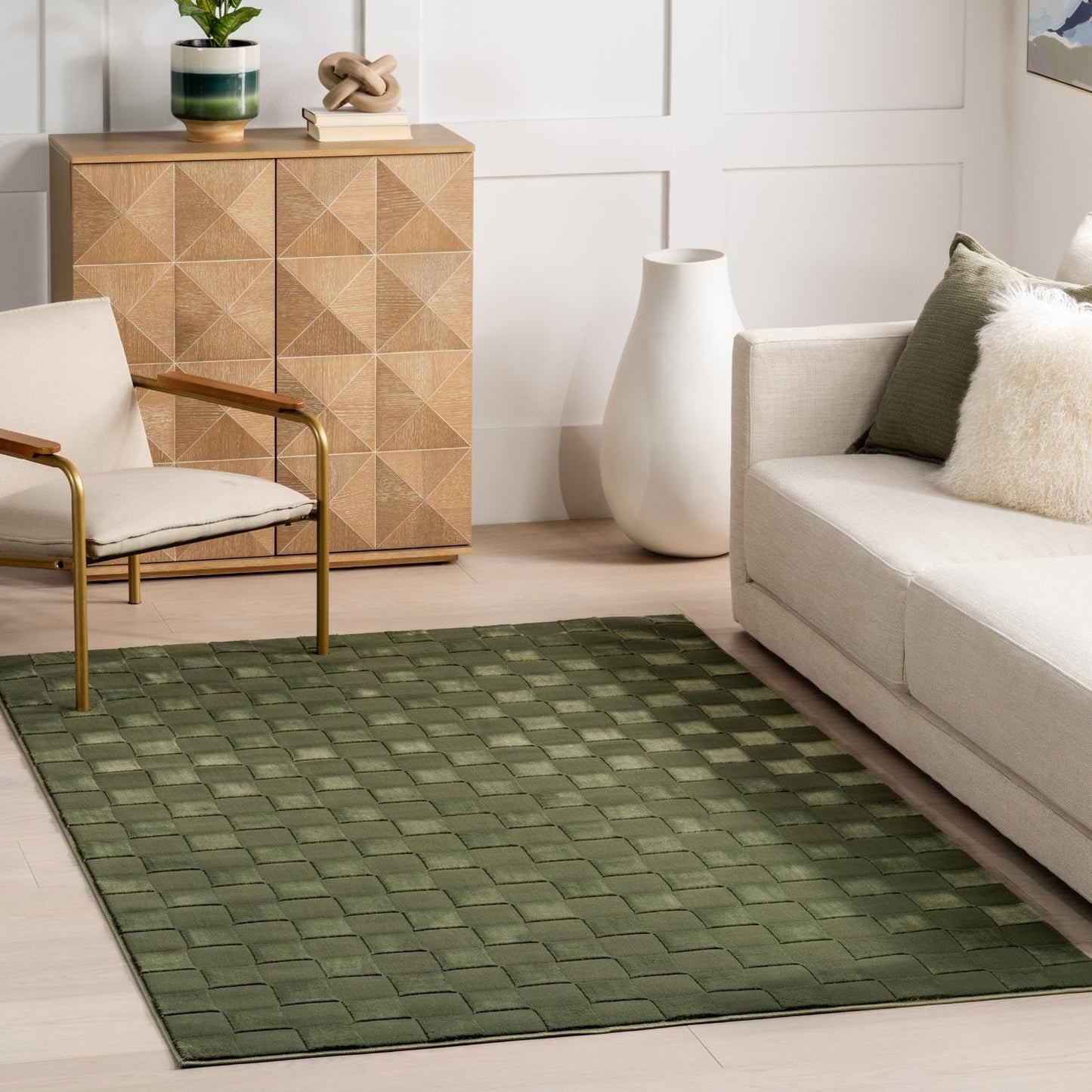 Nuloom Alaiya Green, 4' x 6', Checkered, Recycled PET, Soft and Cozy, High Traffic, Stain Resistant, Durable, Washable Area Rug for Bedroom, Living Room, Dining Space, Den, Foyer, Entryway