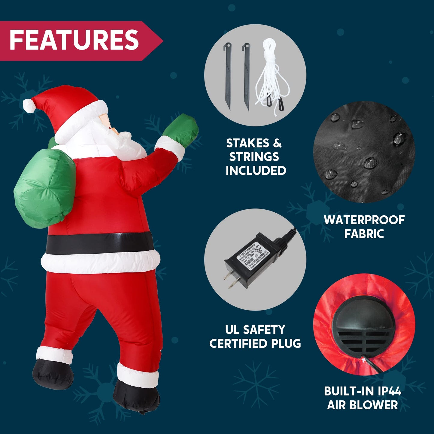 Joiedomi 5.5 FT Tall Christmas Inflatables Outdoor Decorations Hanging Santa with Gift Bag, Christmas Blow Up Climbing Santa Yard Decoration with Build-in LED for Xmas Party, Garden, Lawn Decor