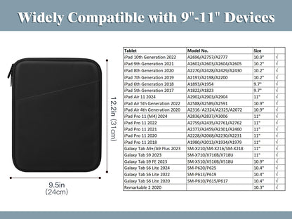 TiMOVO 9-11" Tablet Sleeve for iPad 11-inch A16 2025, iPad 10.9"/10.2", Galaxy Tab A9 Plus 11", Protective Bag with Pocket, Black