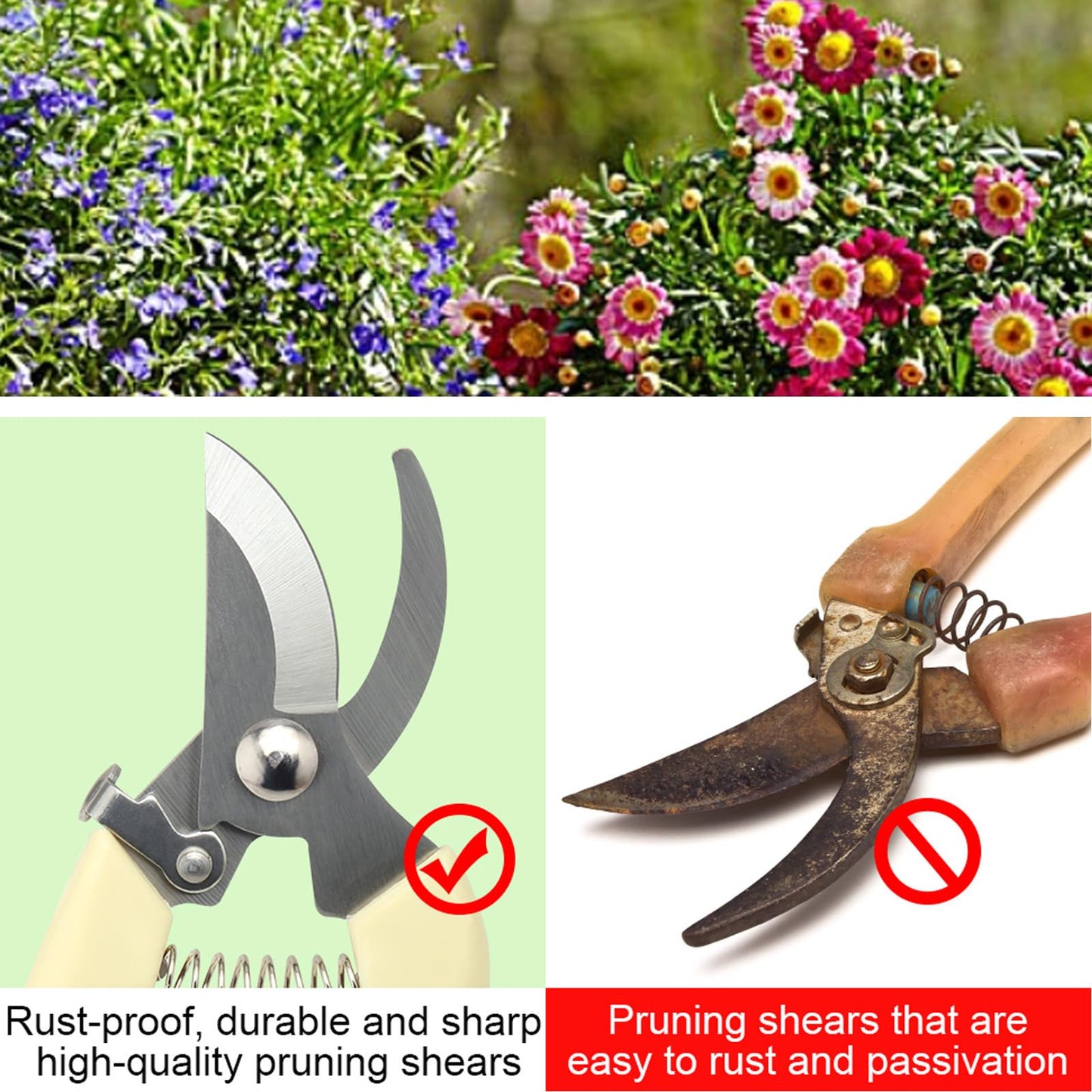 Premium garden shears, meperez pruning scissors gardening tools, pruners for flower, bushes, rose and fruit tree, use for florist, yard and orchard the plant clippers, sharp white steel anvil snips, 2