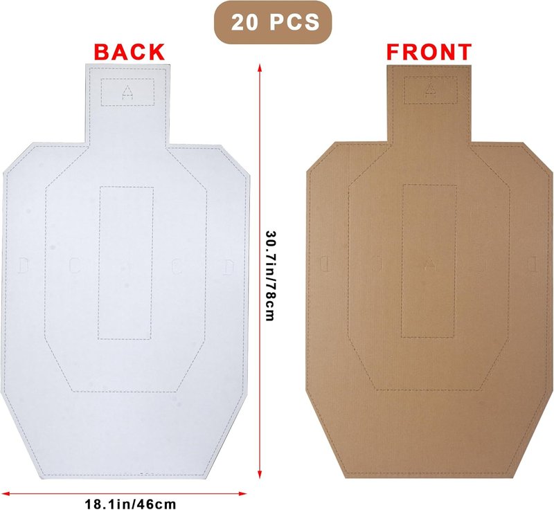 Silhouette Tactical Shooting Targets - Cardboard Range Practice Sheets for Self-Defense Training | 20 Pack