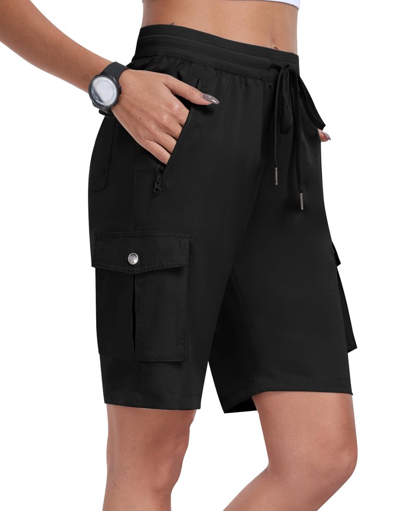 MoFiz Cargo Shorts for Women Quick Dry Athletic Shorts Lightweight Running Summer Hiking Shorts with Pockets Black XL