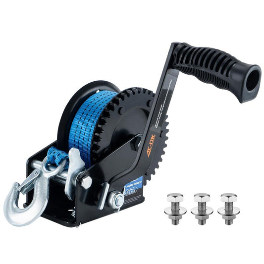AC-DK 1600lbs Heavy Duty Boat Trailer Winch with 26FT Strap, 2-Way Ratchet & 4:1 Gear Trailer Winch, Portable Hand Crank Winch for Boat, Truck, Trailer, RV, ATV, Jet Ski
