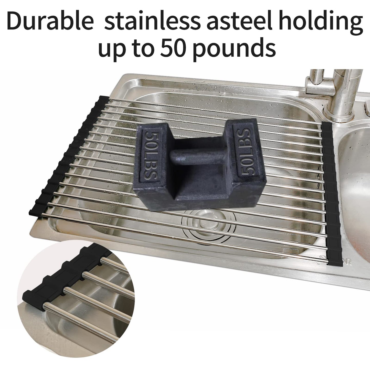 Ahyuan Black Stainless Steel Over-Sink Dish Drying Rack Roll-Up, Multipurpose Kitchen Dish Rack, Portable Rolling Dish Drainer for Kitchen Sink, RV Accessories (17.7''X11.2'')