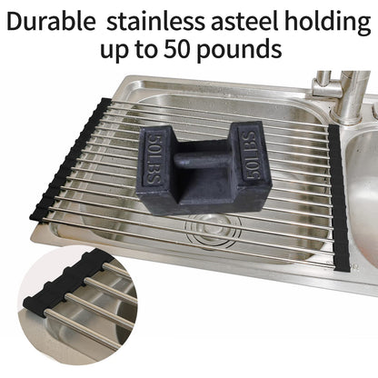 Ahyuan Black Stainless Steel Over-Sink Dish Drying Rack Roll-Up, Multipurpose Kitchen Dish Rack, Portable Rolling Dish Drainer for Kitchen Sink, RV Accessories (17.7''X11.2'')