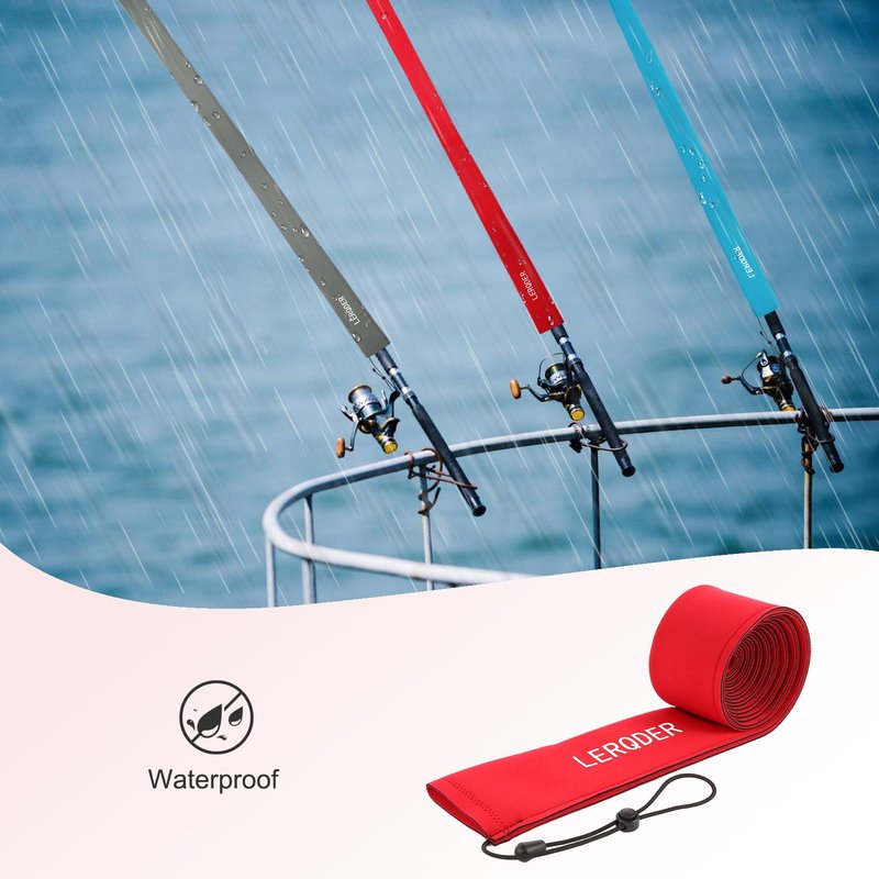 LERQDER Premium Neoprene Fishing Rod Sleeves-Durable,UV Resistance, Puncture Resistant, Rod Socks Protect Cover Casting, Spinning, Trolling Fishing Rods for Storage (2, Red, 68")